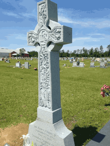 Grant Celtic Cross with Carved Lilies Headstone
