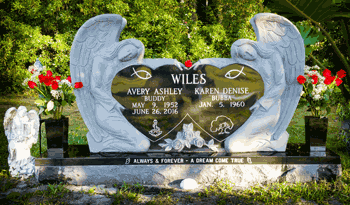 Wiles Double Angel Double Heart Headstone