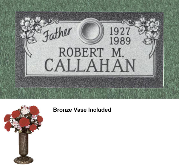 Granite Cemetery Marker with Bronze Vase - Single Marker