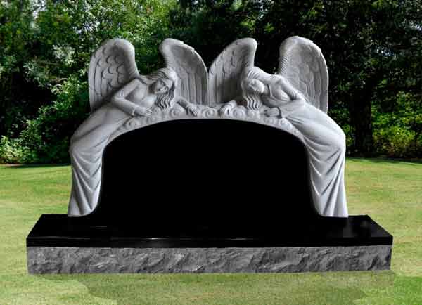 Double Angel on Clouds Headstone