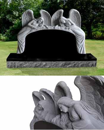 Double Angel on Clouds Headstone