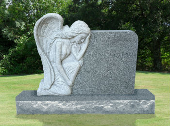 Grieving Angel on Rock Headstone