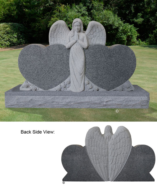 Praying Angel Double Heart Headstone