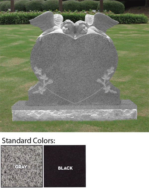 Two Cherub Angel Heart Headstone