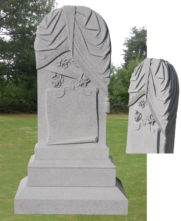 Draped Scroll with Wreath Headstone