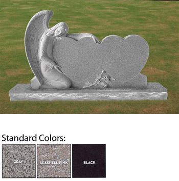 Single Angel Double Heart Headstone